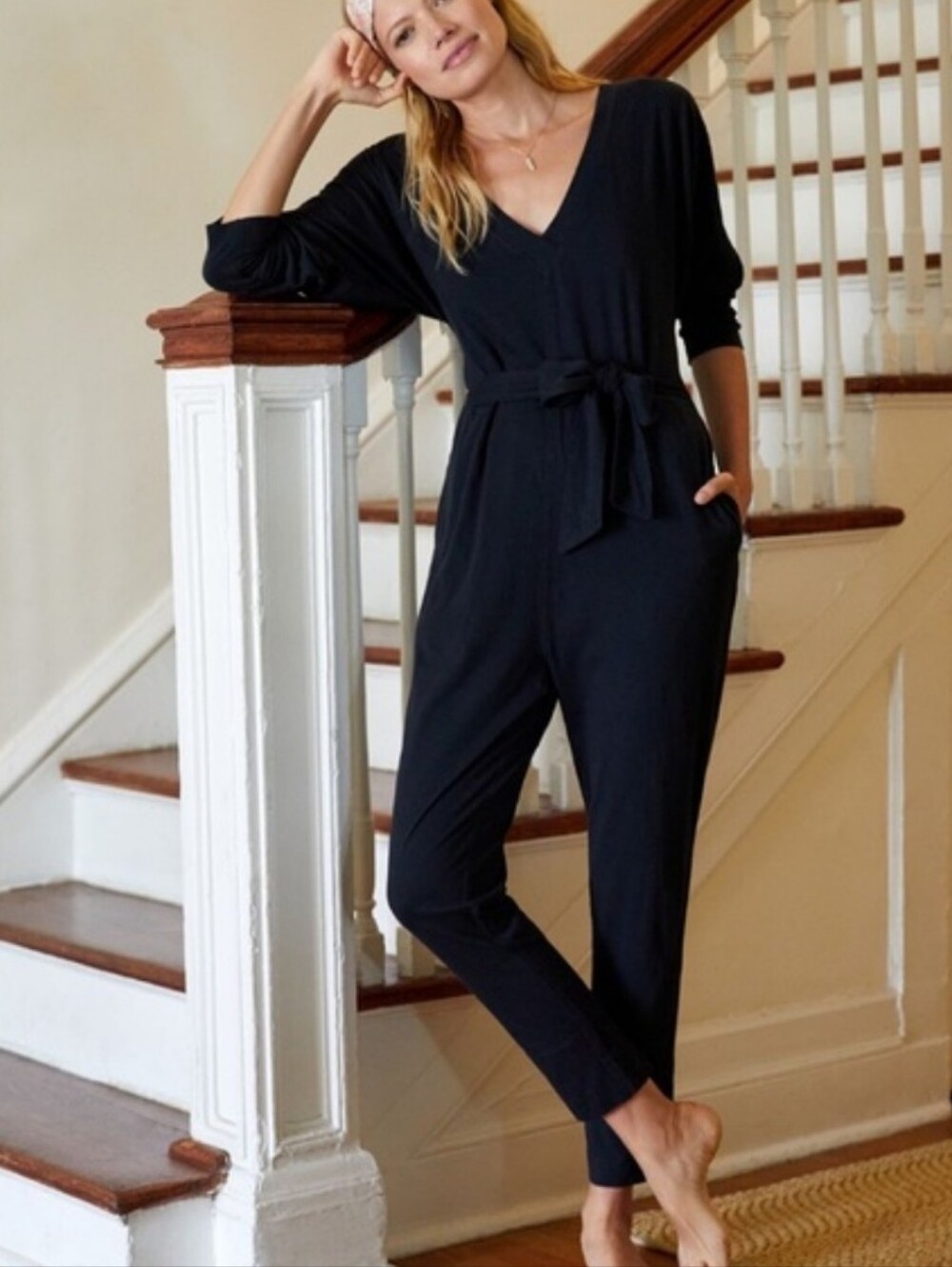 Anthropologie Sutton Ponte Tie Waist Jumpsuit In Black XS